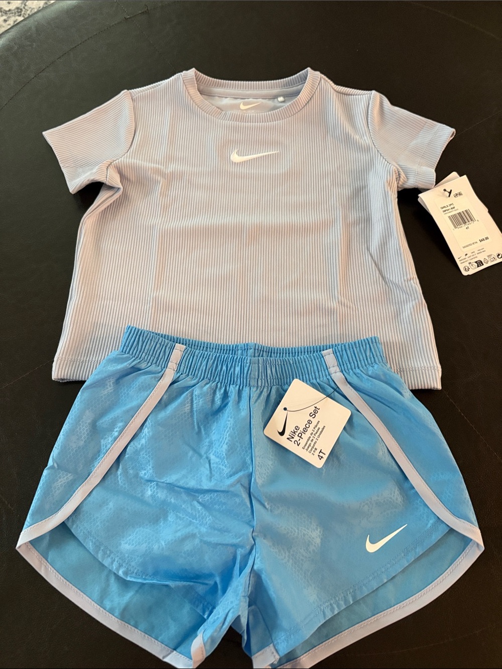 Nike Lavender Ribbed Tee and Light Blue Athletic Shorts Set